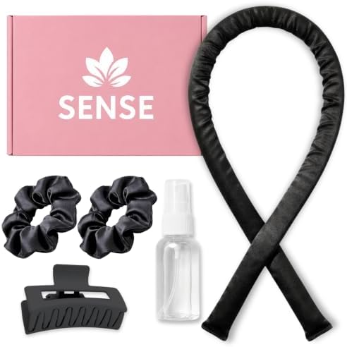 Heatless Curls Overnight Kit, 39" Satin Curling Rod, No Heat Waves (Black) by SenseWellness