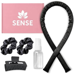 Heatless Curls Overnight Kit, 39" Satin Curling Rod, No Heat Waves (Black) by SenseWellness