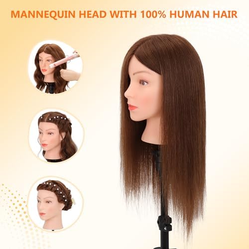Mannequin Head 100% Human Hair Dark Brown for Braiding & Styling - Image 3