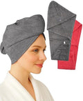 Textila 100% Cotton Hair Wrap Towels for Women (Pack of 2, Raspberry & Grey) – Soft & Absorbent Turban Towels for Long, Curly, Frizz-Prone Hair by TEXTILA