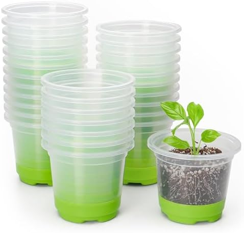 MIXC Clear Nursery Pots with Silicone Base, 4-Inch, 30-Pack by MIXC