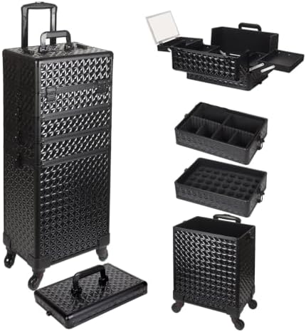 Rolling Makeup Train Case, 5 in 1, Professional Cosmetic Trolley (5, Black) by Unknown