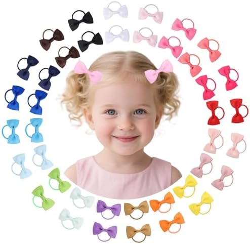 40Pcs Baby Hair Ties with Bows Elastic Ponytail Holders Small Hair Accessories for Kids Toddlers Infants (Mixed color 1) by YWAOAIJD