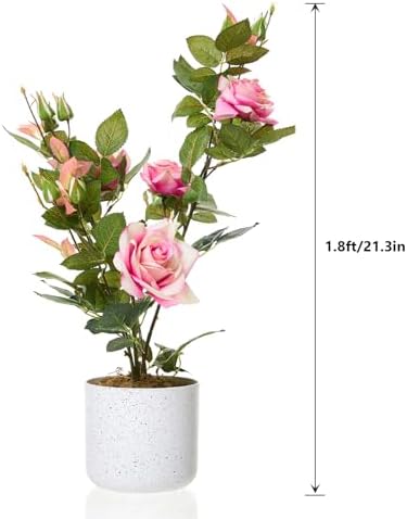 Garvee 2 Pack Rose Trees in Vase, 21.3" Stunning Fake Plants with 13 Silk-Like Rose Blooms, Artificial Flowers Arrangement for Indoor & Outdoor Decor, Living Room, Centerpiece, Porch, Pink - Image 2