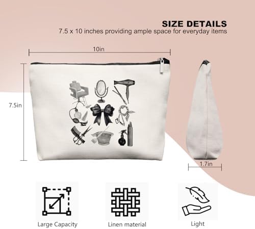 Black & White Hairstylist Makeup Bag, Aesthetic Salon Travel Organizer, Cosmetology Student Gifts for Women, Hairdresser Accessories Pouch for Teen Girls, 7.5 x 10 in - Image 2