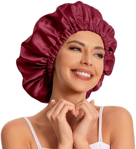 Edoneery Satin Bonnet for Sleeping Women, Double Layer Curly Hair Cap by Edoneery