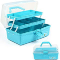 TERGOO 12in 3-Layer Plastic Craft Organizers and Storage, Portable Folding Tackle Box with Handle & Adjustable Dividers, Multipurpose Case for Sewing, Art Supplies, Medicine, Tools (Blue) by Focusonefficientstorage