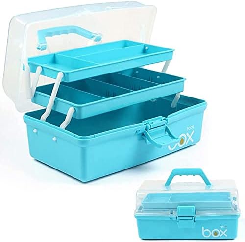 TERGOO 12in 3-Layer Plastic Craft Organizers and Storage, Portable Folding Tackle Box with Handle & Adjustable Dividers, Multipurpose Case for Sewing, Art Supplies, Medicine, Tools (Blue) by Focusonefficientstorage