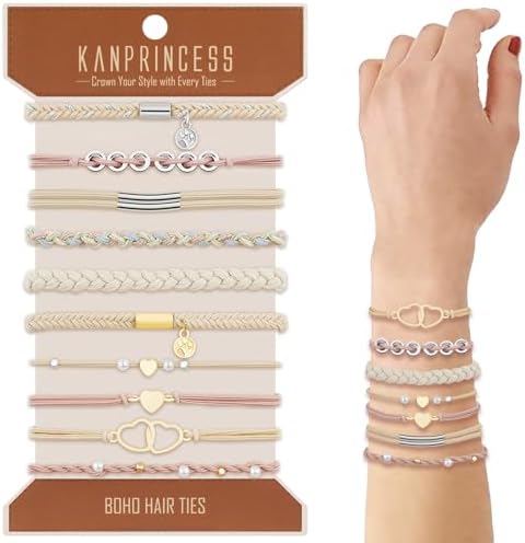 KANPRINCESS 10Pcs Boho Hair Tie Bracelet, Elastic Ponytail Bands for Women - Image 2