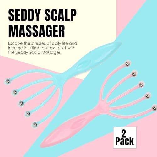 Seddy Scalp Massager, Portable Hand Held SPA Head, Neck, & Body Massager for Deep Relaxation & Stress Reduction- Stimulates Blood Circulation in the Head to Promote Hair Growth. (2 Pack) (Blue)(Pink) - Image 2