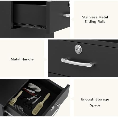 Wall Mount Salon Stations for Hair Stylist, Hair Salon Storage Cabinet, Beauty Barber Station with Lockable Drawer, Shelves, Storage Cabinet, Black - Image 6