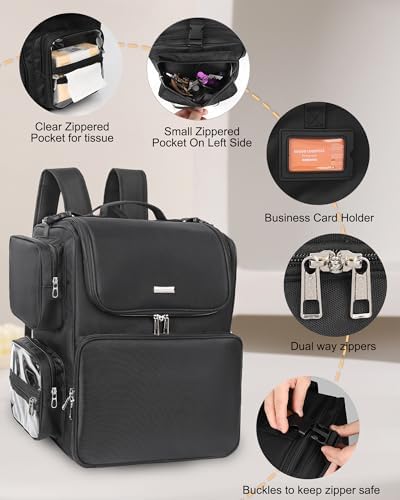 Relavel Hair Tools Travel Bag with 6 Pcs Clear Bags, Hair Stylist Backpack Hairdresser Cosmetology Bag, Heat Insulation Full Layer for Curling Iron, Hair Straightener, Travel Accessories Train Case - Image 7