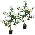 2 Pack 3FT Artificial Camellia Trees with White Flower for Outdoor by TOBILU