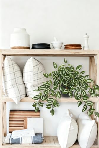 Briful Artificial Potted Plant Indoor, 19.6" Faux Watermelon Peperomia Trailing Plant in Black Pot, Realistic Fake Plants with Cascading Green Leaves for Cabinet Shelf Bathroom Office Desk Home Decor - Image 5