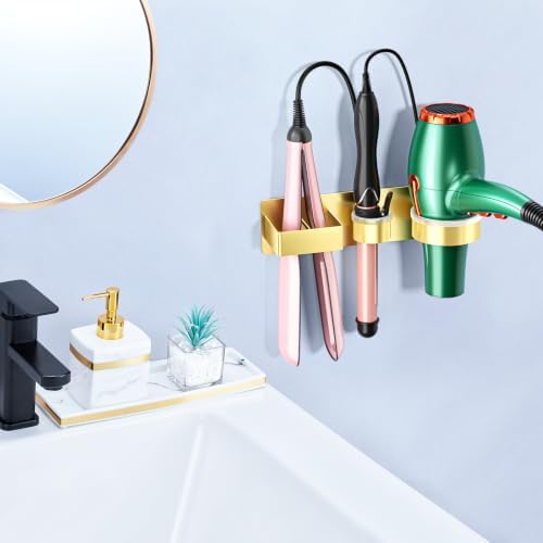 Hair Dryer Holder Wall Mounted Hair Straightener Holder, Blow Dryer Curling Iron Holder Metal, 3 in 1 Bathroom Hair Tools Organizer for Blow Dryer, Flat Irons, Hot Tool Holder - Image 2