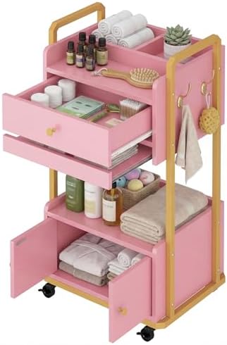 Salon Trolley Cart with Storage Cabinet for Beauty Spa & Salon Use, Pink by HolaiNail