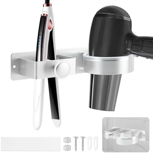 Silver Hair Dryer Holder Wall Mount, No Drill Hair Tool Organizer by Unknown