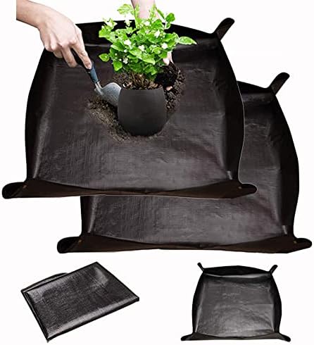 BIUWING 2PCS Indoor Plant Transplanting Repotting Mat Foldable Garden Work Cloth Waterproof Thicken Gardening Mat, Black (26.8" x 26.8") by BIUWING