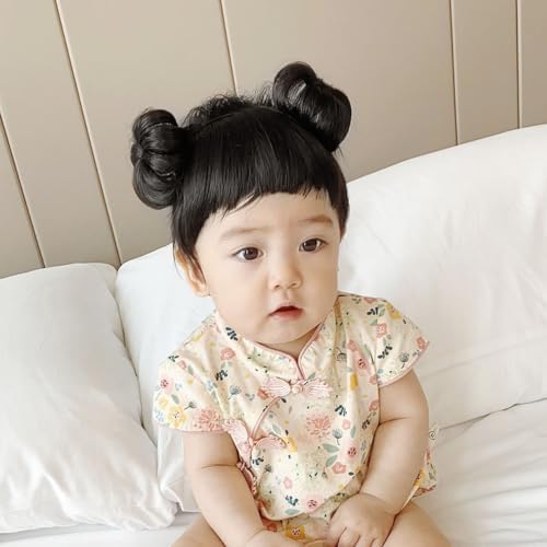 Doll Wig Baby Wig, Natrual Black Baby Wigs for Girls Infant, Girl Headbands with Bangs, High Temperature Silk Bangs Headband with Head Buckle - Image 2