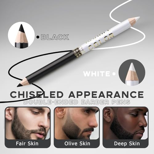 Noerrors Barber Pencil for Lineup Magic Hairline Enhancement Beard Guide Shaping Pencils for Design Razor Trace Black White Barber Chalk Pencils Set with Sharpener Ruler Brush for Men - Image 3