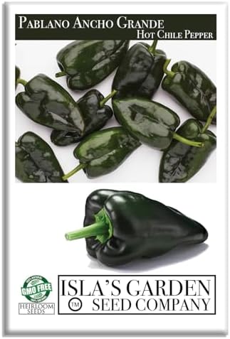 Poblano Ancho Grande Pepper Seeds (Capsicum annuum) – 50+ Heirloom Non-GMO Seeds by Isla’s Garden Seeds, Mild & Smoky Flavor, Perfect for Roasting, Stuffing & Drying, High-Yield Garden Favorite by IslasGardenSeedsCompany