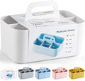 Multiuse Caddy Organizer with Handle, Portable Divided Plastic Tote Bin - Art Craft, Stationary Pen Marker Crayons, Makeup Hair Supplies Storage - Bathroom, Classroom, Dorm, Office, Desk Holder -White by AOZITA