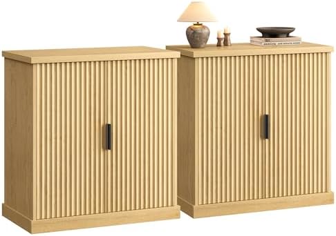 VASAGLE Set of 2 Buffet Cabinet with Adjustable Shelves, Fluted Doors by VASAGLEbySONGMICSHOME