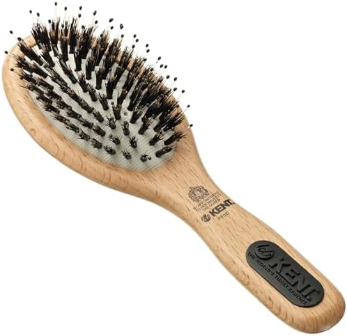 Kent PF02 Small Cushion Detangler Brush – Boar Bristle & Nylon Mix for Smoothing and Straightening Oval Wood Paddle for Medium to Long Hair by KENT