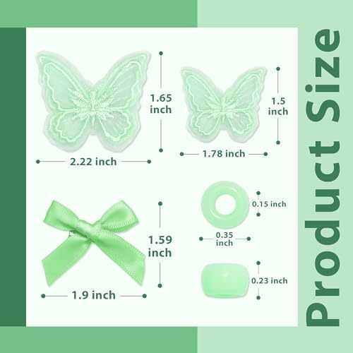 100PCS Hair Beads Green Mini Bow Clips Lace Embroidery Butterfly Hair Clips Acrylic Gradient Pony Beads Cute Loc Hair Accessories for Girls Kids - Image 5