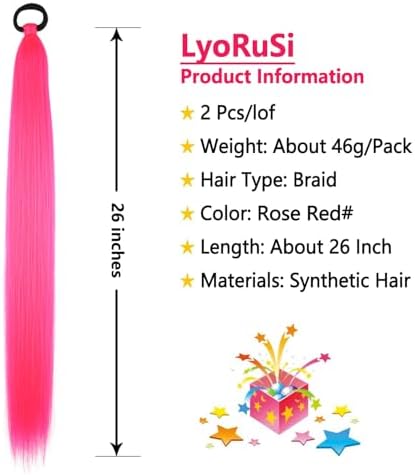Ponytail Extension 2 Pc Rose Red Braid Ponytail Extension with Elastic Tie - Image 2