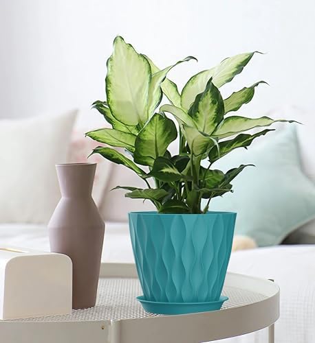4/4.5/5/5.5/6/6.5/7 Inch Plant Pots,7 Pack Flower Pots with Drainage Holes and Trays,Plastic Planters for Indoor Outdoor Plants Growth,Green - Image 4