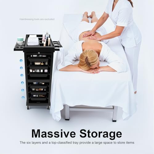 7-Layer Salon Trolley Cart, Lockable Beauty Barber Cart Rolling Hair Salon Storage Cabinet with Wheels & Drawers for Hair Stylist Hairdresser - Image 5