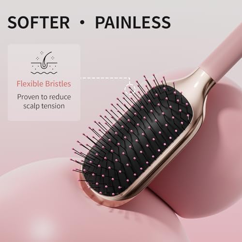 MELBANG Detangling Hair Brush for Women, Paddle Hairbrush for Wet & Dry Hair, Pain-Free Cushion Bristles for Thick, Curly, Long & Damaged Hair, No Pulling (Pink) - Image 3