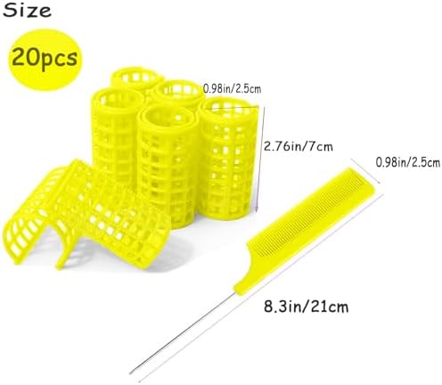 20PCS Plastic Hair Rollers Set 2.5cm/1in Heatless Rollers Hair Curlers Self Grip Rollers Tools for DIY Hairdressing Hair Salon(Yellow) - Image 2