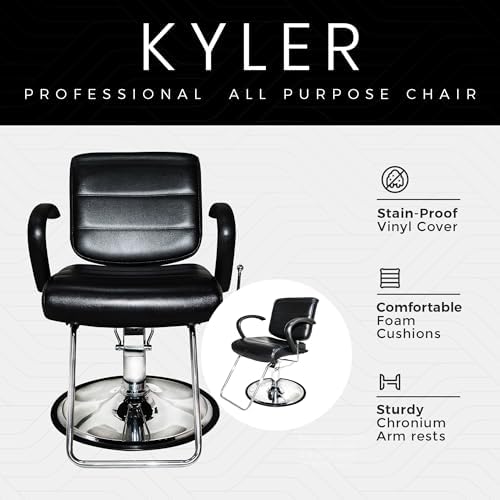 Chromium Kyler Hydraulic Salon Chair, 360-Degree Swivel Reclining, Black - Image 4