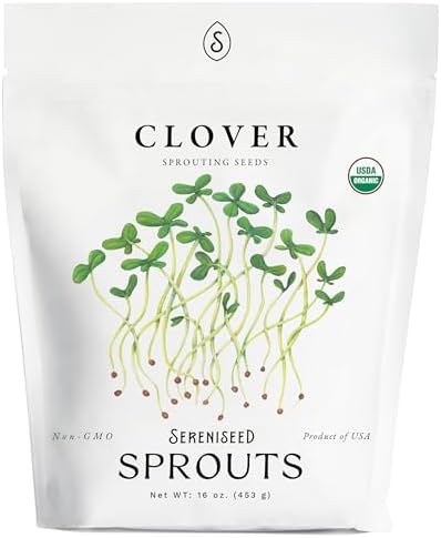 Organic Clover Sprout Seeds (16 oz) – Non-GMO, Heirloom Seeds for Sprouting and Microgreens by Sereniseed