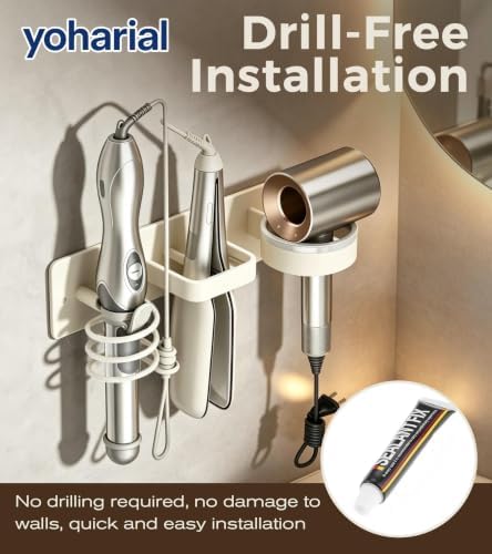 Wall Mount Hair Dryer Holder, No-Drill Hair Styling Tool Organizer - Image 3