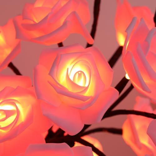 Drawelry Rose Flower Tree Lamp - LED Rose Tree Table Lamp USB/Battery Powered Artificial Bonsai Flower Night Light for Bedroom Living Room Party Wedding Birthday Decor (Pink) - Image 4