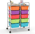 Giantex 10 Drawers Rolling Cart, Classroom Organizers, Storage Cart with Wheels, for Teacher Office Home School Supplies Tool Craft Art Paper, Rainbow Color by Giantex