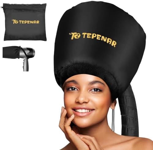 TEPENAR Hair Dryer Bonnet - Upgraded Extra Large Soft Adjustable Hooded Cap for Fast Hair Styling and Care by HOME