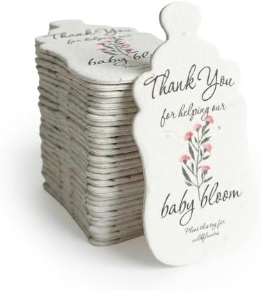 15 Pink Baby Bottle-Shaped Gift Wrap Tags with Wildflower Seeds by SeedBloom