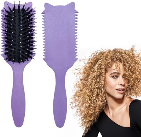 Curly hair brush : Curl Defning Brush for Curls Waves Coils Define Volumize Detangle Women Curls Reduce Hair Pulling Frizz Cat ears styling Purple by iDAOLI
