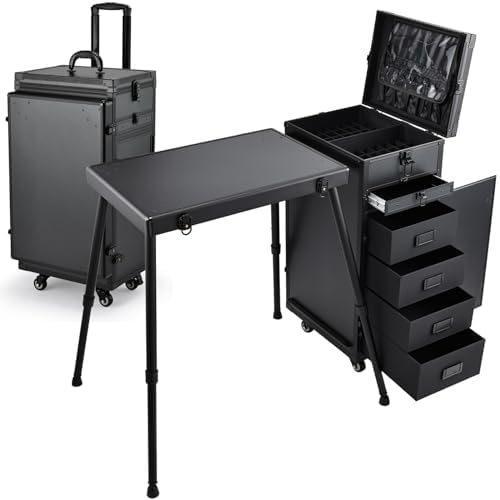 Joligrace Rolling Manicure Table 5 Drawers Makeup Case Foldable Nail Desk by Joligrace