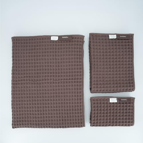 Luxury Organic Japanese Cotton Waffle Bath Towel | Thick, Absorbent, Quick Dry Bathroom Towels for Shower, Sauna, Onsen| Hotel & Spa Quality, Gift-Ready (Dark Cocoa, Bath Sheet Set (3-Piece)) by KOSMU