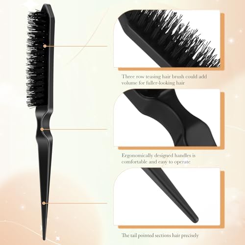 Yaomiao 6 Pack Teasing Brushes 3 Row Combs,Black - Image 3