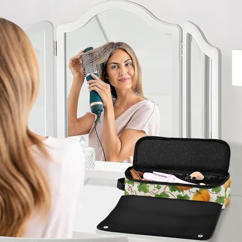 Hair Tools Travel Bag with Heat Resistant Mat Detachable 2-in-1 Curling Iron Travel Case Hot Tools Organizer for Straightener Flat Iron Pumpkins Green Leaves - Image 6