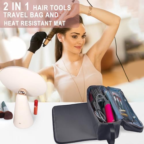 Hair Tools Travel Bag with Heat Resistant Mat Hair Styling Accessories Storage Case for Hair Dryer Flat Iron Straightener Curling Iron Haircare Accessories Travel Essentials for Women - Image 2