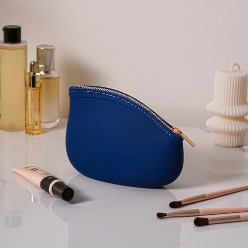 Small Silicone Makeup Bag Premium Purse Bag Multifunctional Essential Bag Zipper Pouch Water and Heat Resistant (Blue) - Image 3
