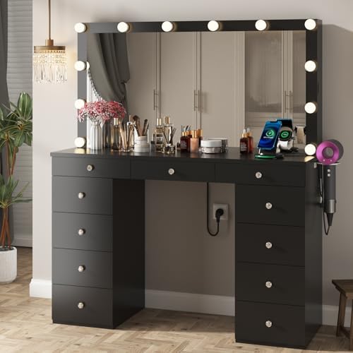 Likein Black Makeup Vanity with Lighted Mirror, 11 Drawers Dressing Table - Image 6