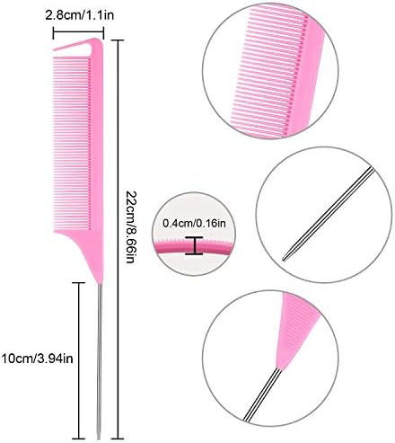Patelai 30 Pcs Rat Tail Steel Combs Fine Tooth Bulk,Black and Pink - Image 2